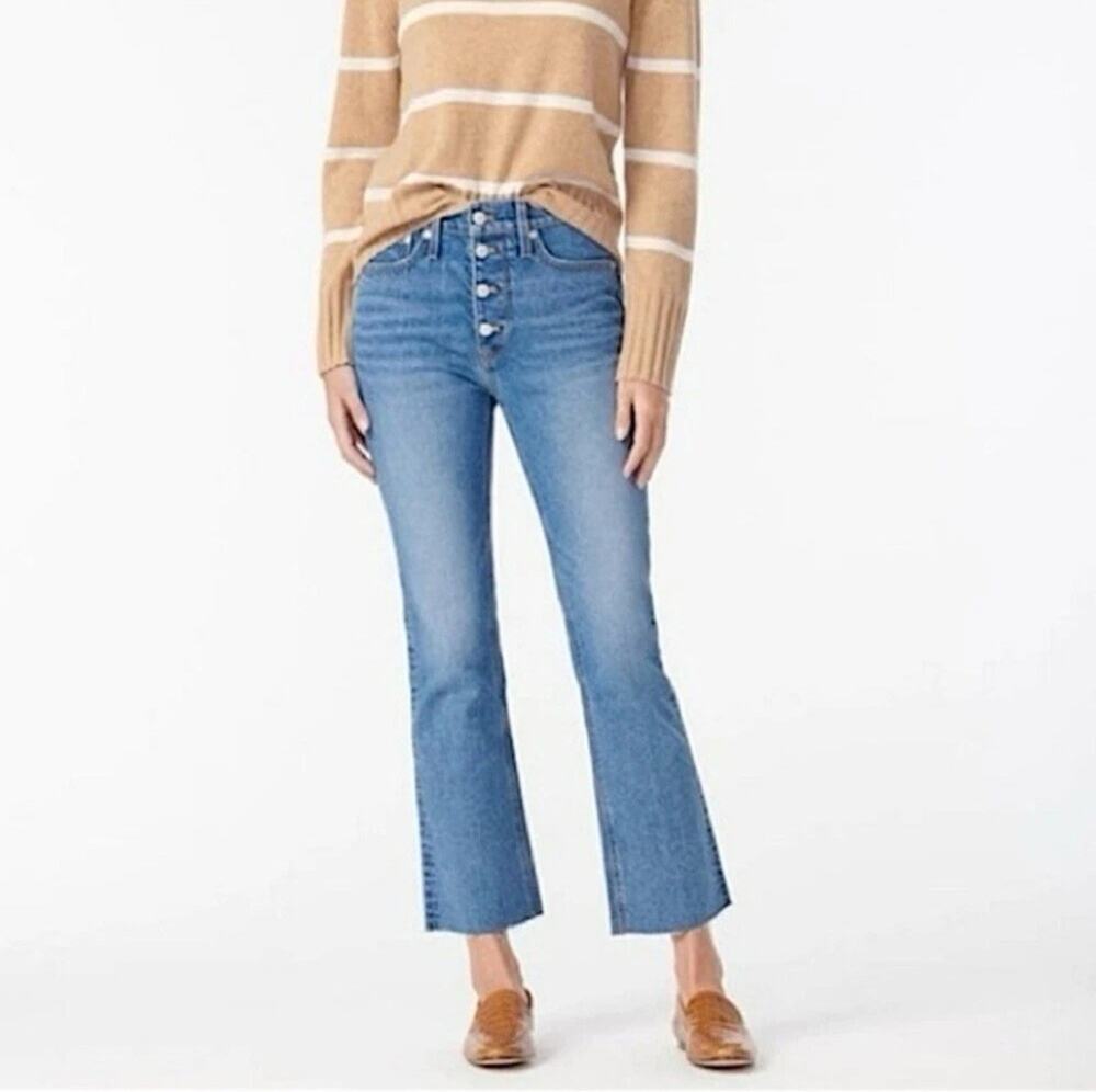 J Crew 10" Billie Demi Boot Crop Jeans 26 Blue Denim Mid Rise Frayed Button Fly